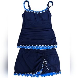 Gottex Profile *Sz 8*  2 piece Tankini Swim Skirt Ruffles Blue Swimsuit